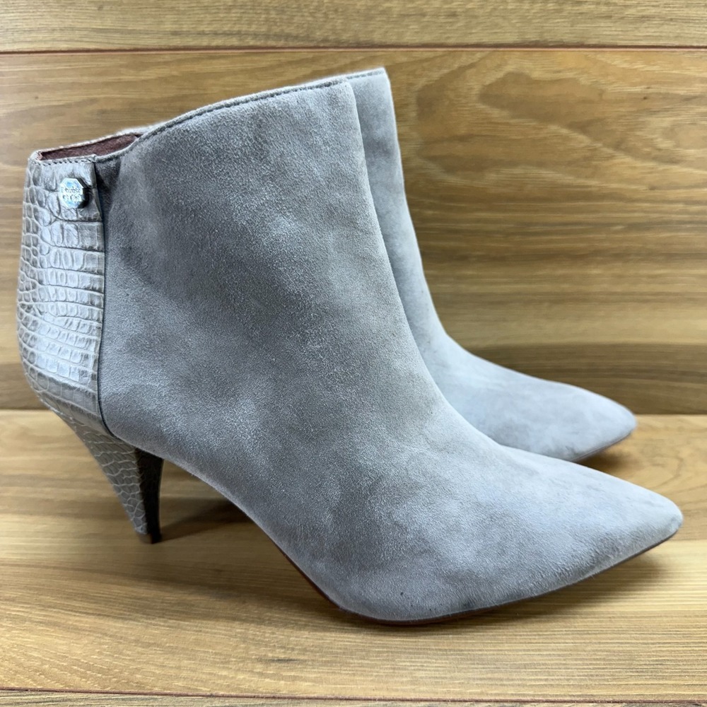 Louis‎ et Cie Warley Pointed Toe Heeled Boots 9.5 Suede Croc Embossed Zip Modern
